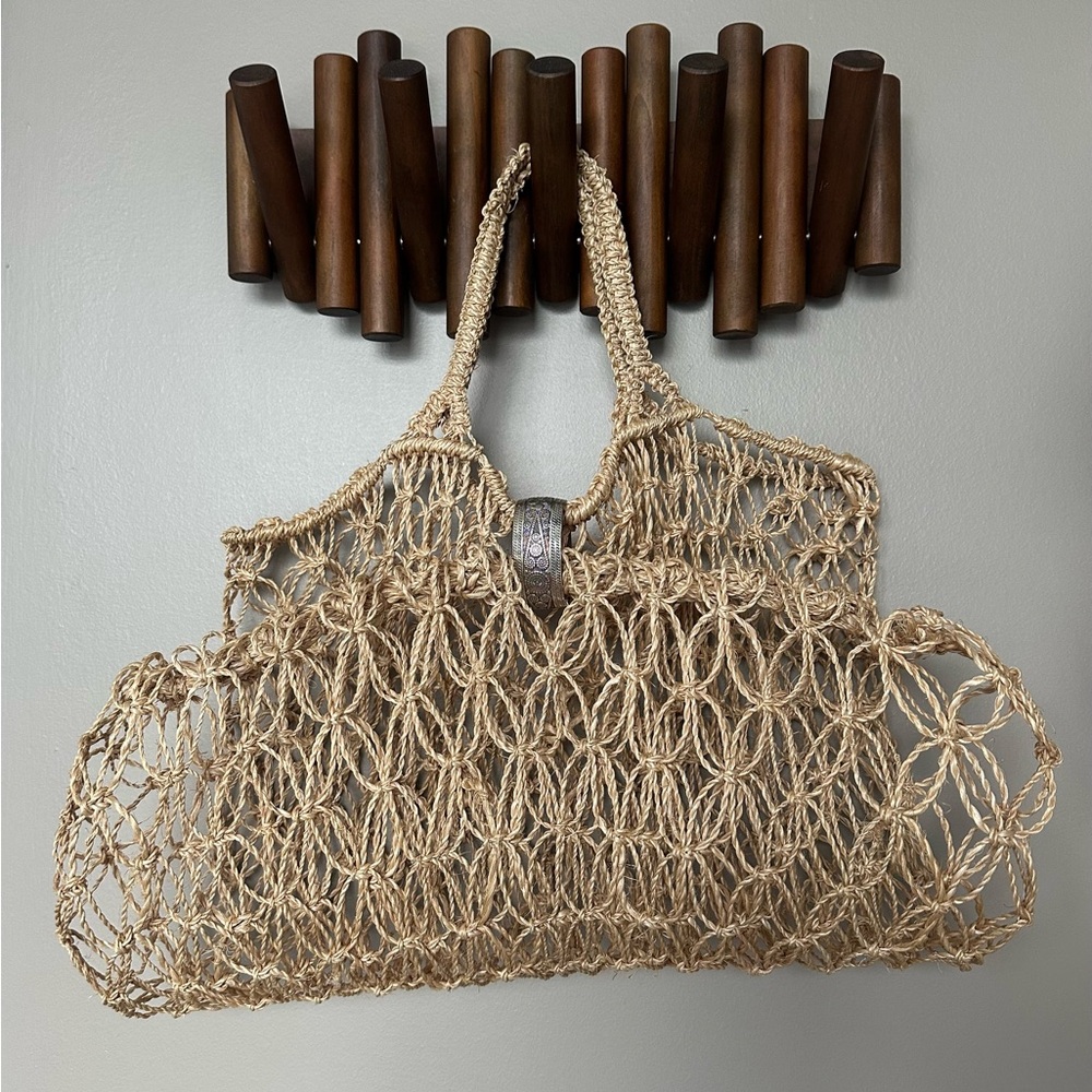 Handmade Rattan Crochet Beach Bag - Picture 2 of 3